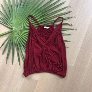 Tobi Red Plunging Draped Cami Tank Top